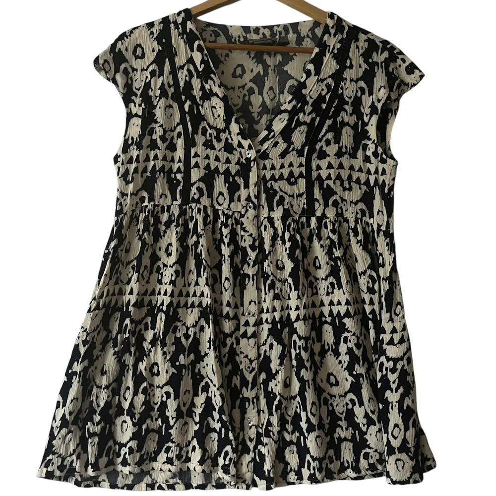 Vanessa‎ Virginia Anthropologie Tribal Print V Neck Tiered Ruffle Blouse S